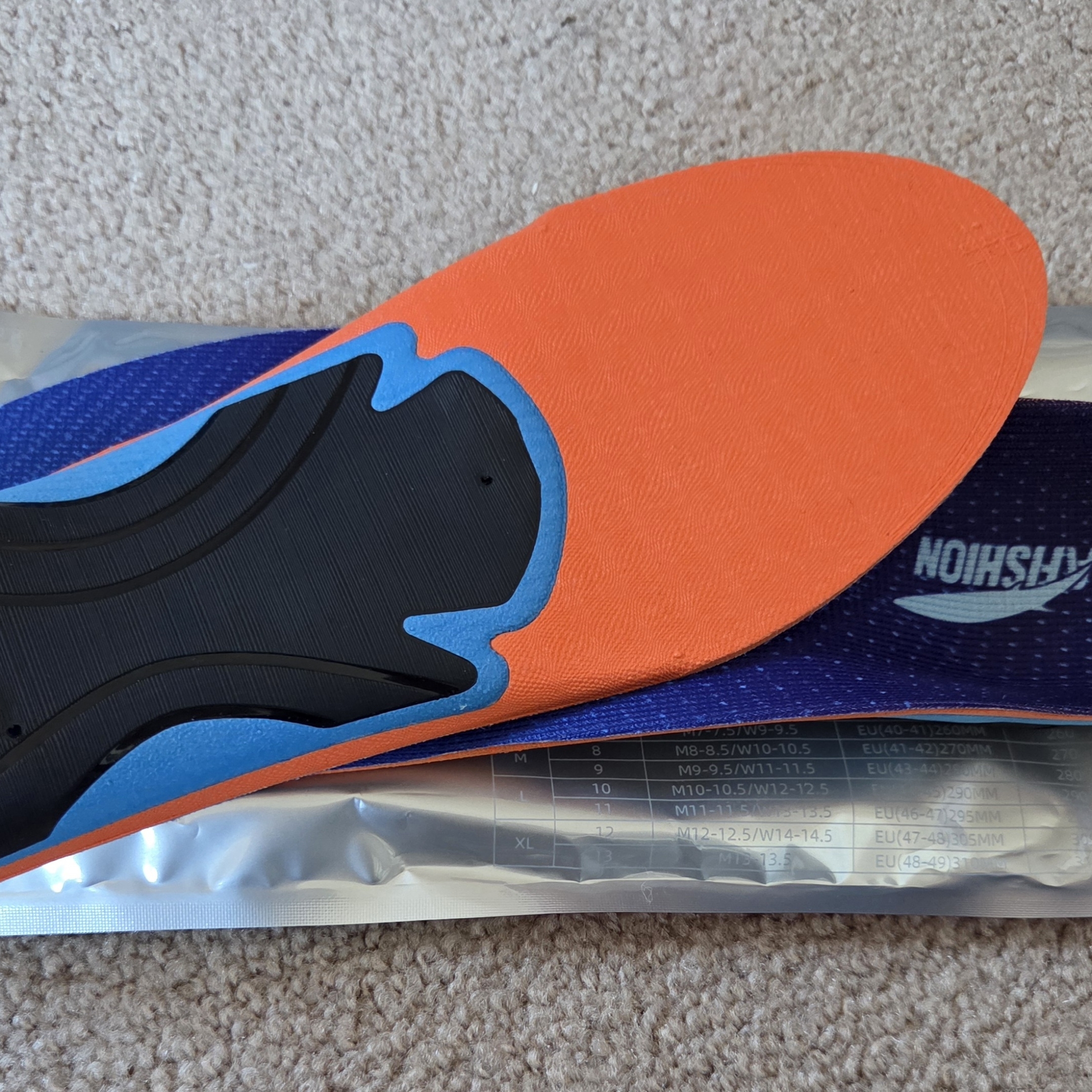 Orange And Blue Shock-Absorbent Shoe Insoles
